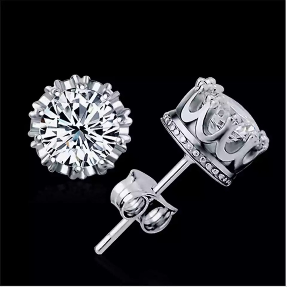 New 925 silver crown stud earrings for men women